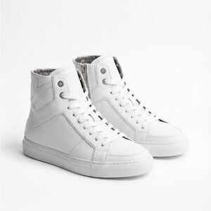 Brand New Zadig & Voltaire Unisex White High-Top Leather Sneakers, Size EU 39
